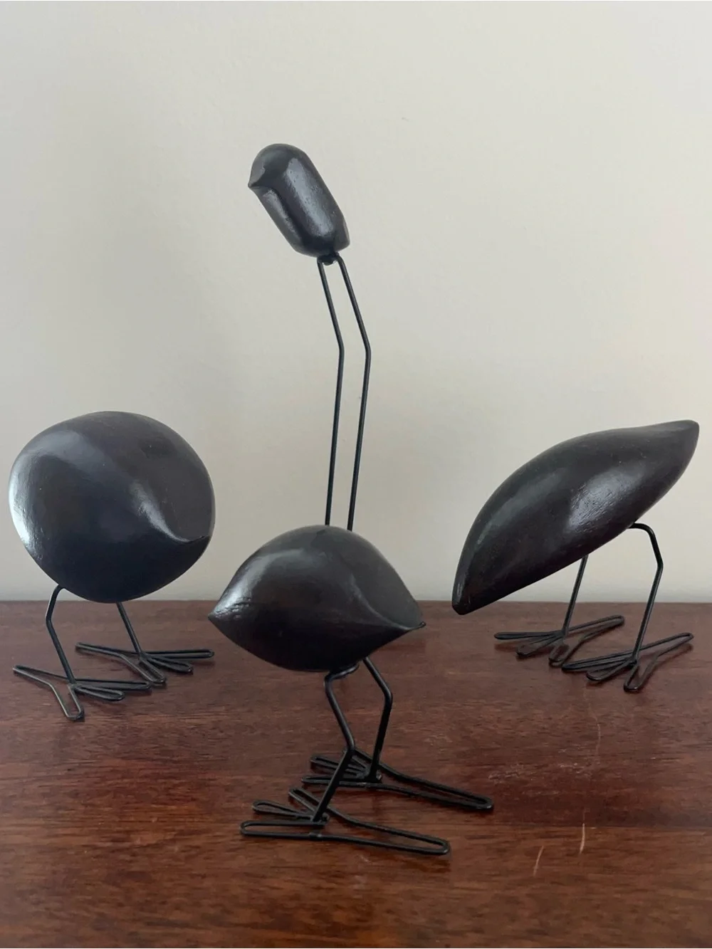 IKEA Dark Wood Bird Figures FISKELAGE Minimalist Modern Metal Legs - SET OF 4